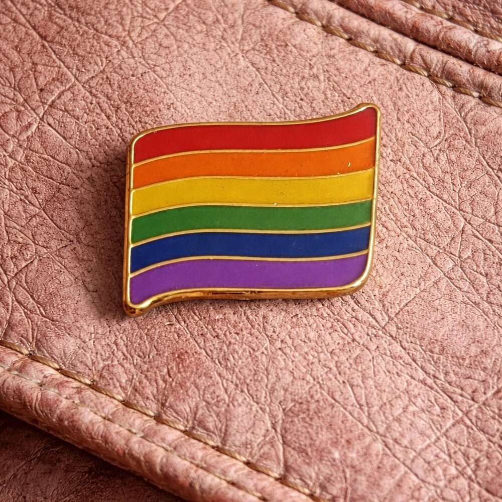 Gay Pride Waving Rainbow Flag Banner LGBT Lapel Pin